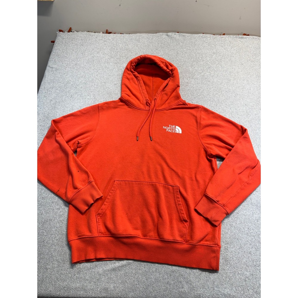 The North Face Men M Orange Pullover Hoodie Logo Fleece Sweatshirt Retro Classic